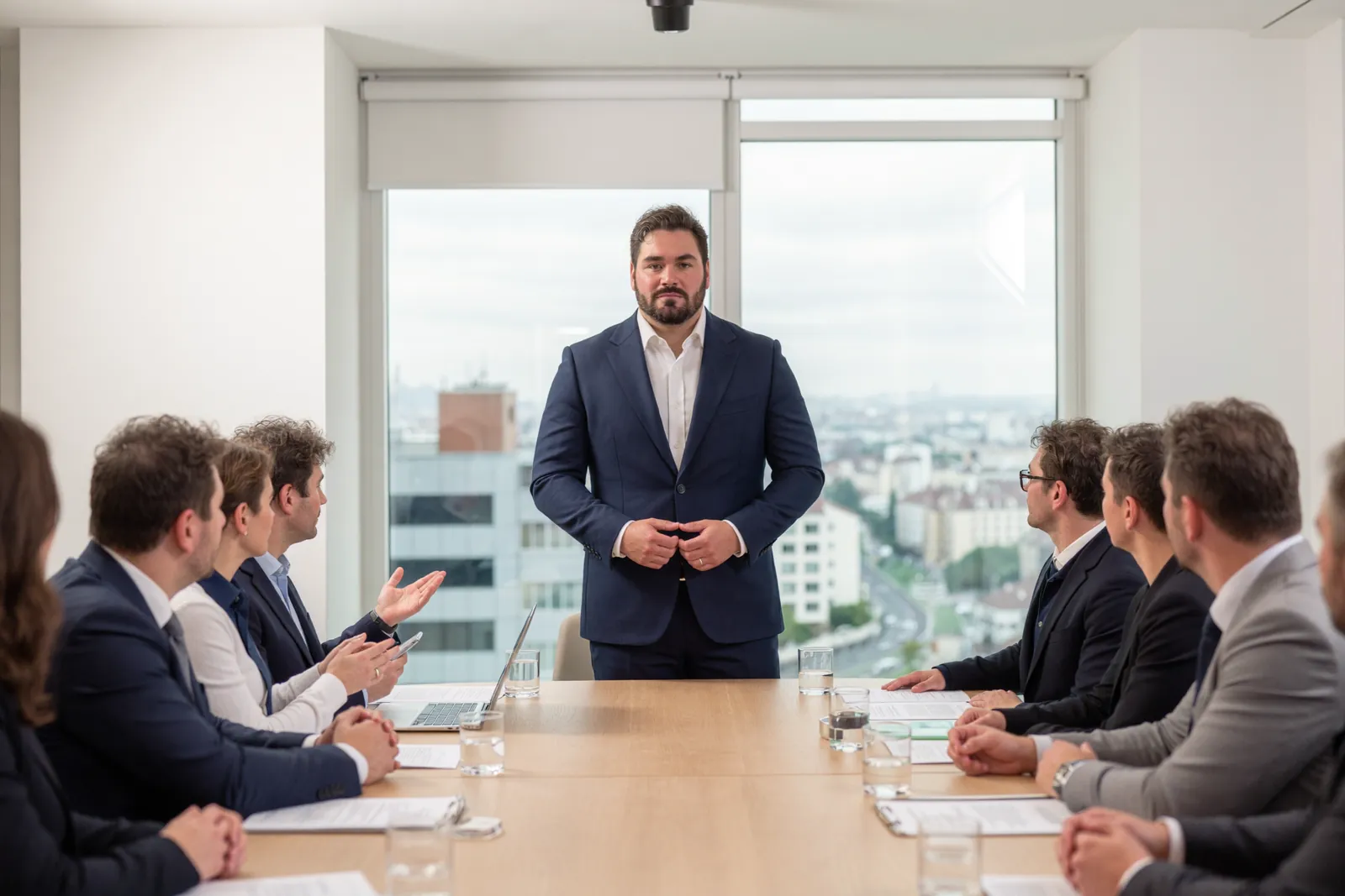 Ivo Schönberner präsentiert vor Führungskräften in einem hellen Boardroom